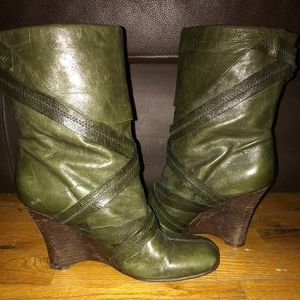 Green Slip On Boot Wedges